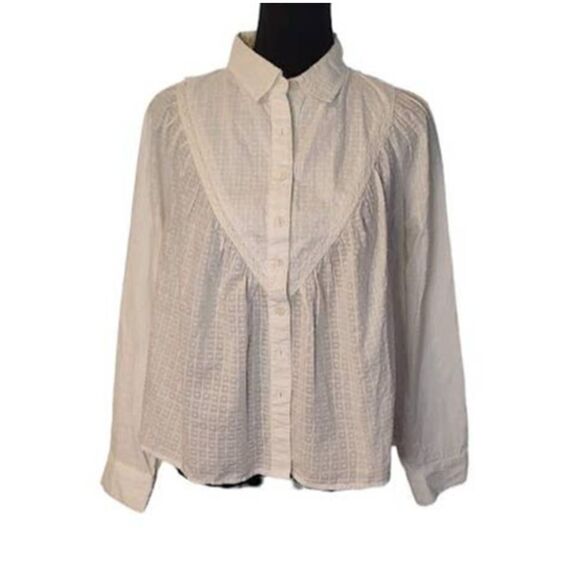 Anthropologie Pilcro Ivory Lace Back Button Up Blouse Small - Picture 1 of 6